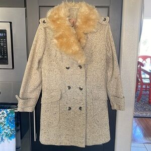 Vintage Tweed Coat with Faux Fur Collar